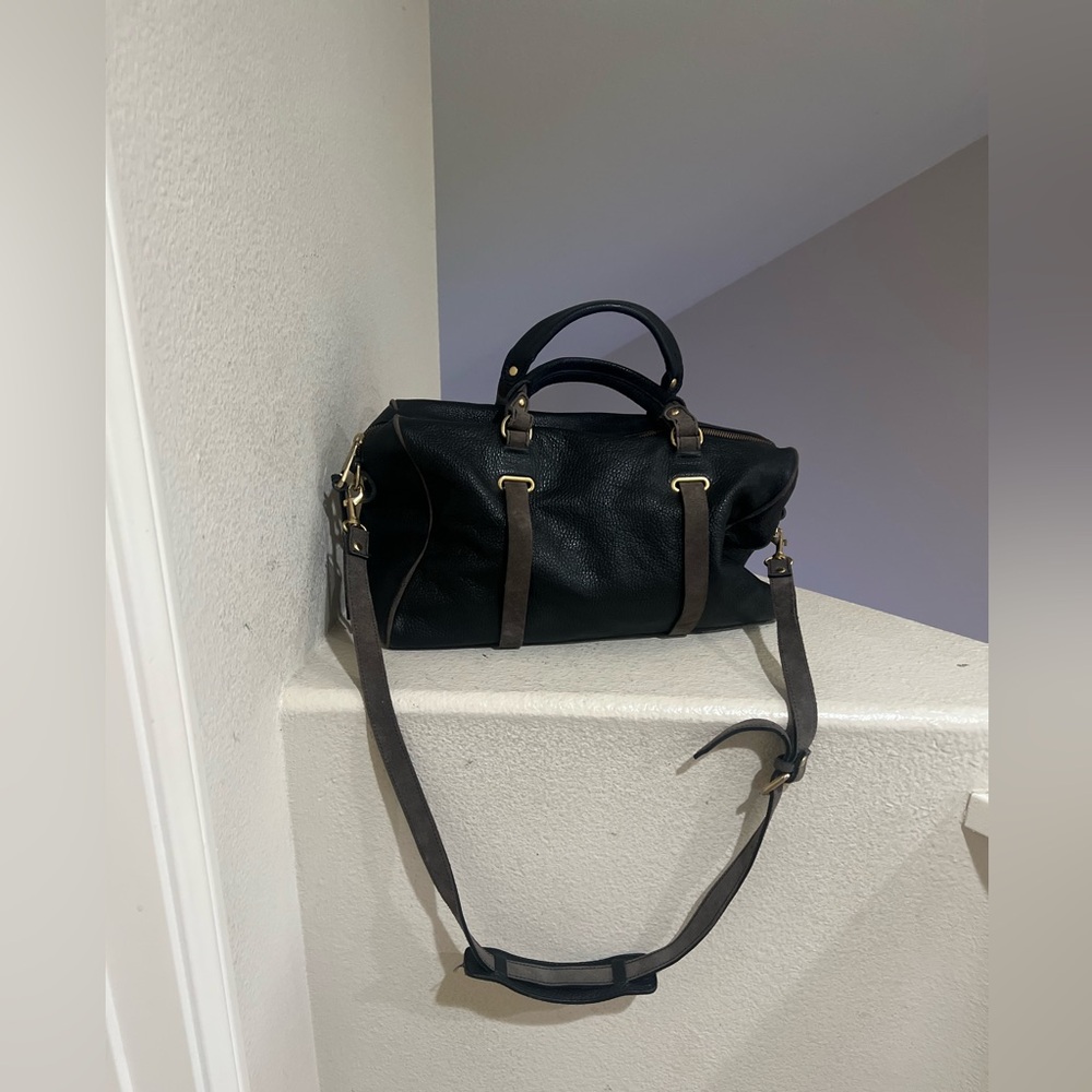 Dimoni women black leather satchel‎ crossbody bag work bag travel hand luggage